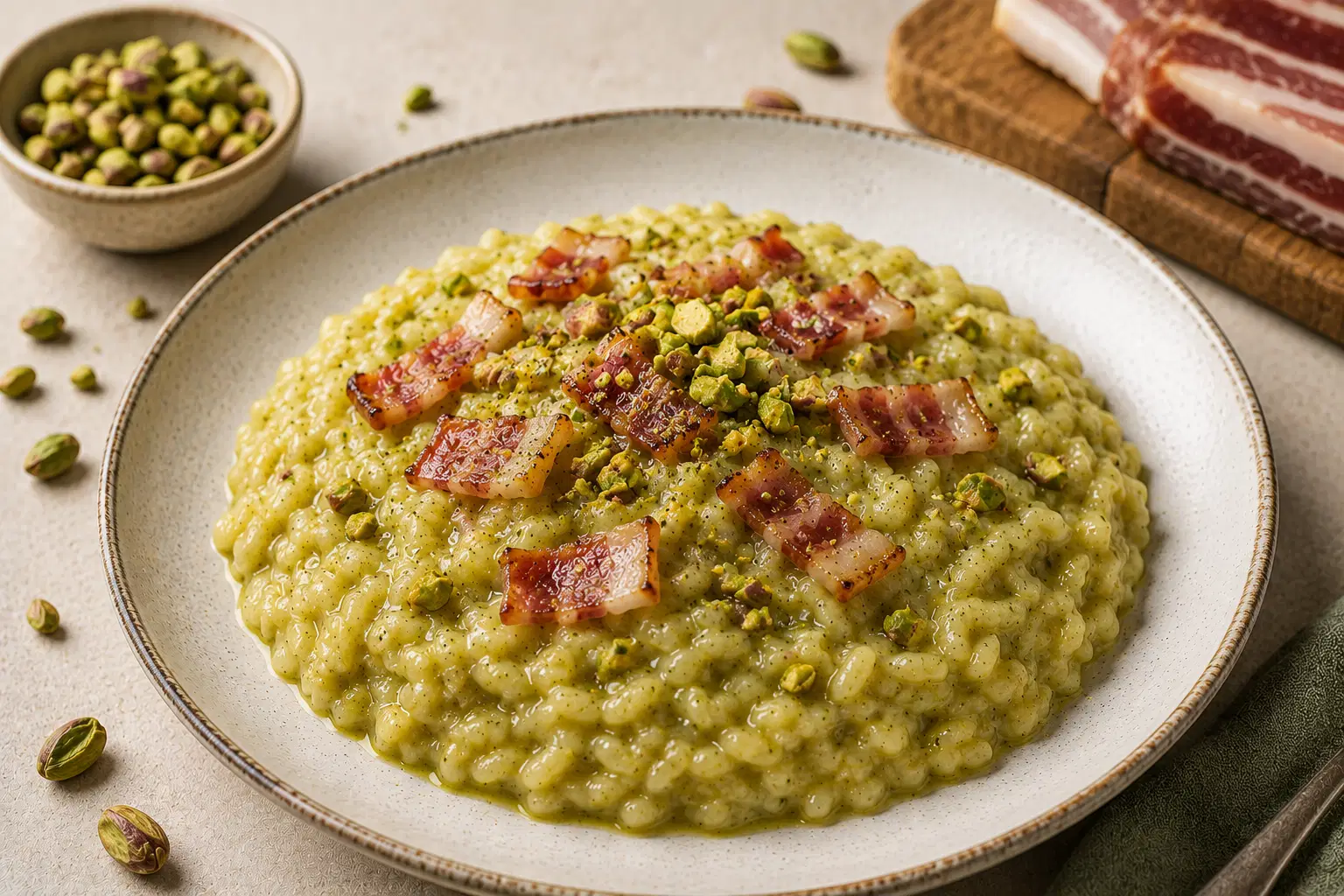 Risotto con pistacchio e pancetta tesa-org